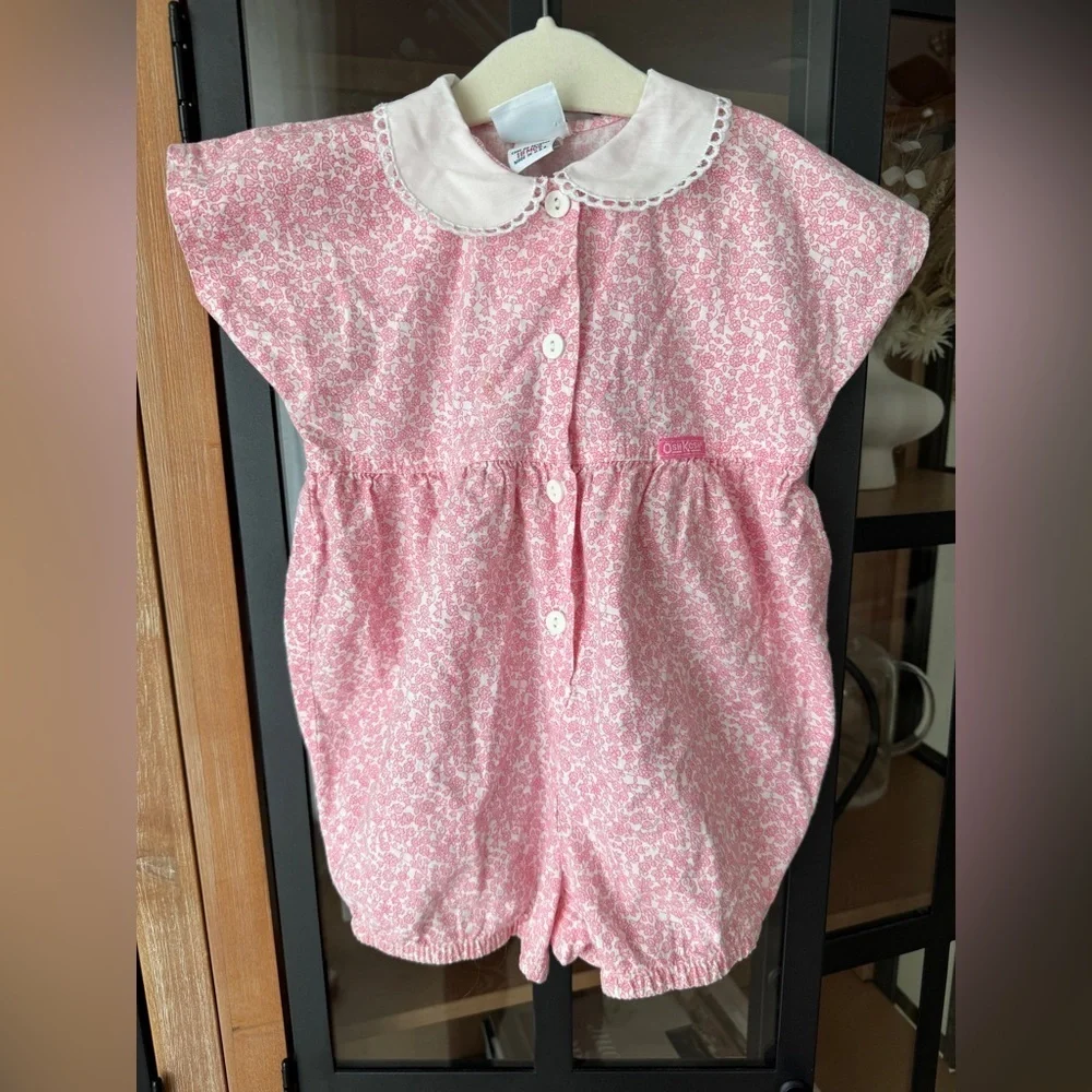 Vintage 90s Oshkosh B’Gosh bubble romper floral peterpan collar embroidered baby